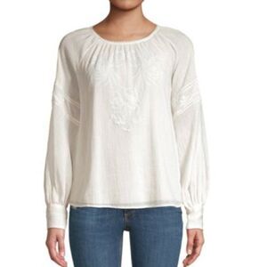 Joie Mitney White Cotton Embroidered Gauze Peasant Blouse - Small NWOT